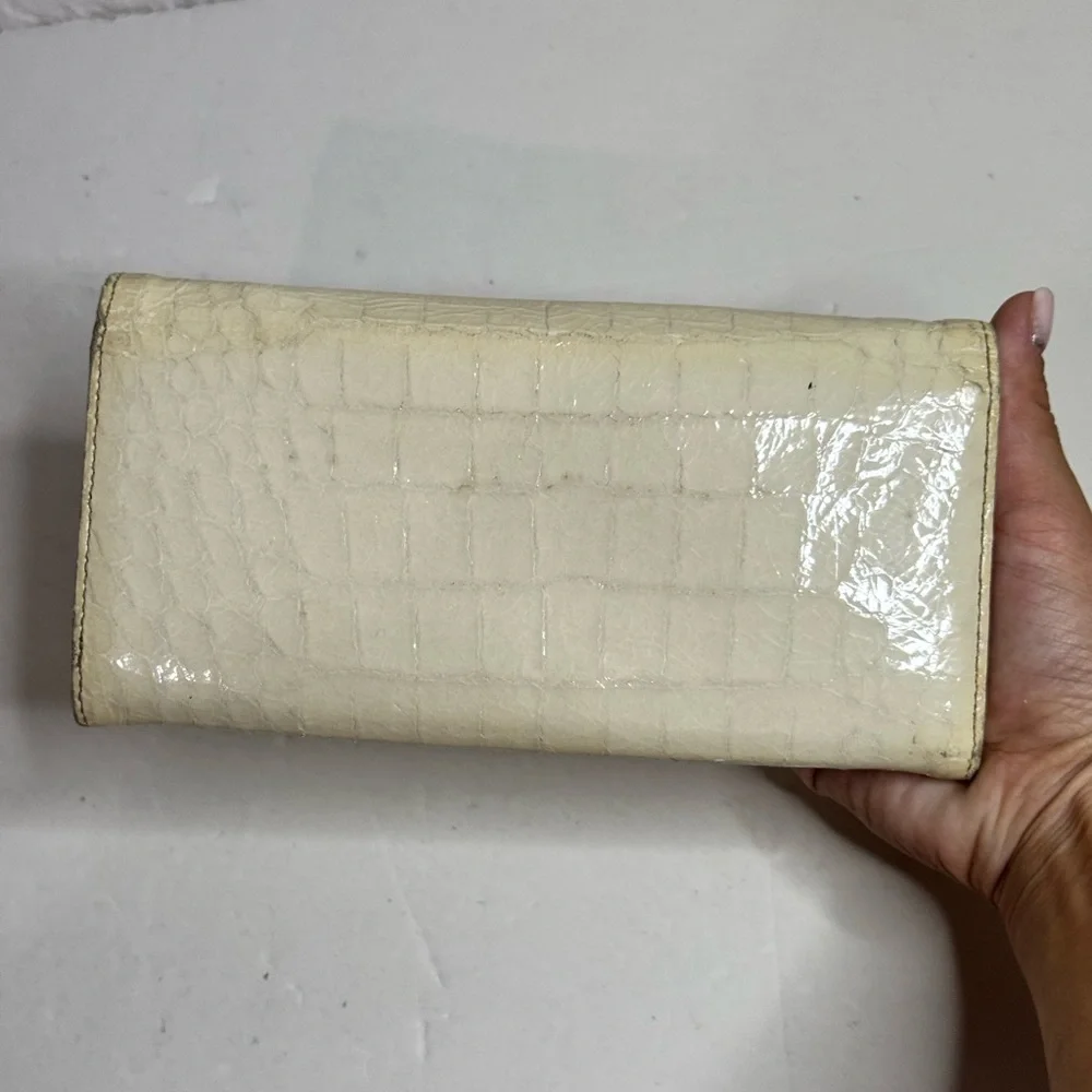 MIU MIU Croc Embossed Cream Leather Long Wallet